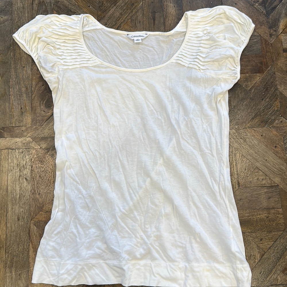 Calvin Klein | Puff Cap Sleeve Shirt Blouse | White | Size XS